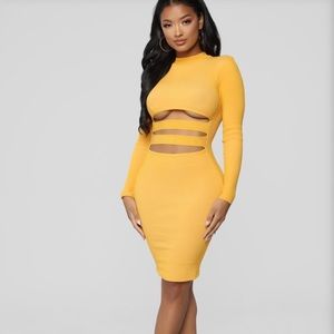 Sexy Mustard Cutout Dress